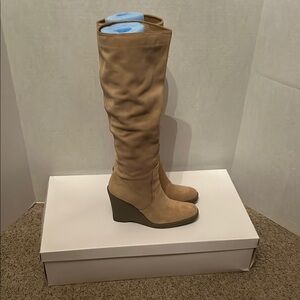 Calvin Klein Tan Slouchy Over the Knee Suede Boots